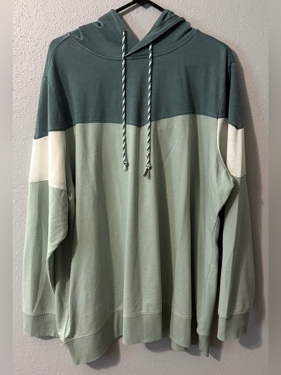 Maurices Tops - Maurices Colorblock Hooded Pullover in Forest, Sage & Cream